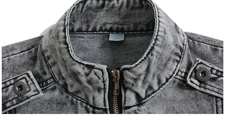 Sableau Acid-Wash Denim Zip Jacket in Grey
