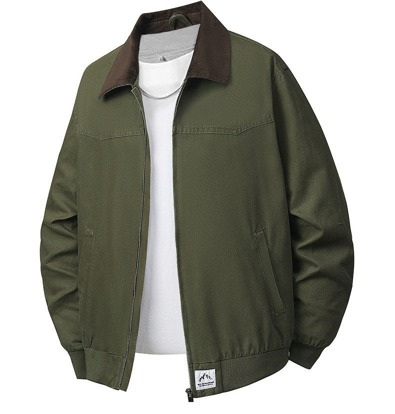 Sableau Corduroy-Collar Work Jacket in Green