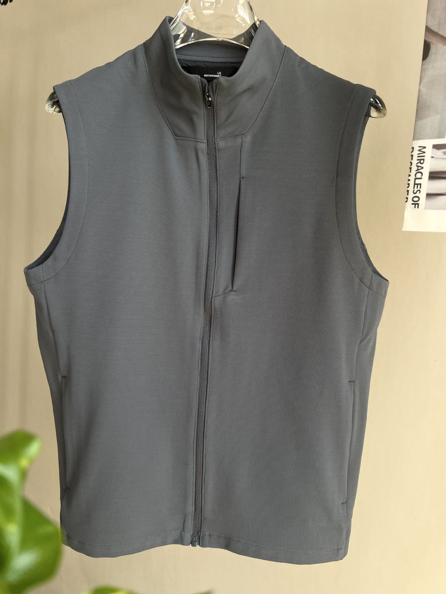 Sableau Stand-Collar Zip Gilet in Grey
