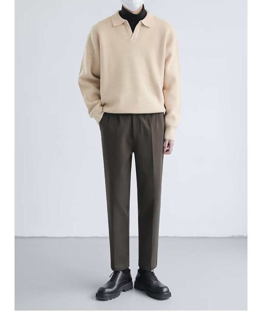Sableau Open-Collar Knit Polo in Cream