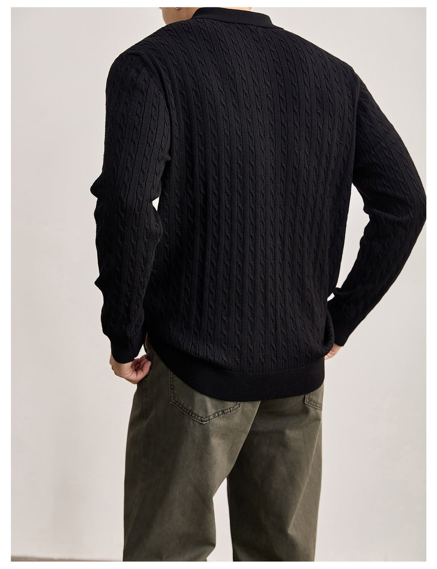 Sableau Cable Knit Polo in Black
