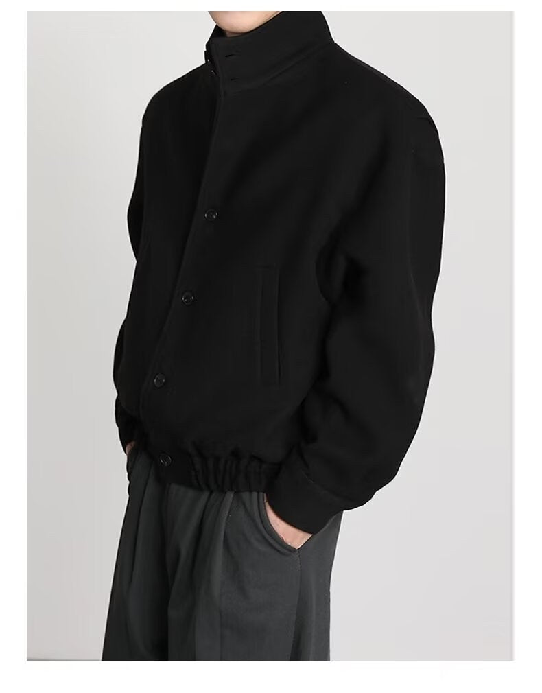 Sableau Wool Stand-Collar Bomber in Black