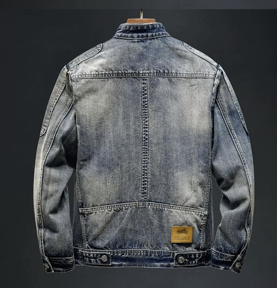 Sableau Washed Denim Moto Jacket in Blue