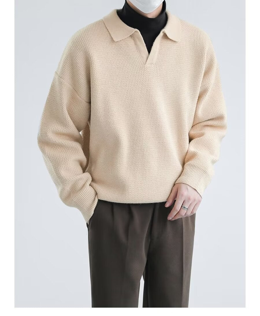 Sableau Open-Collar Knit Polo in Cream