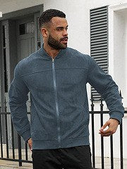 Sableau Suede-Look Bomber in Blue Grey