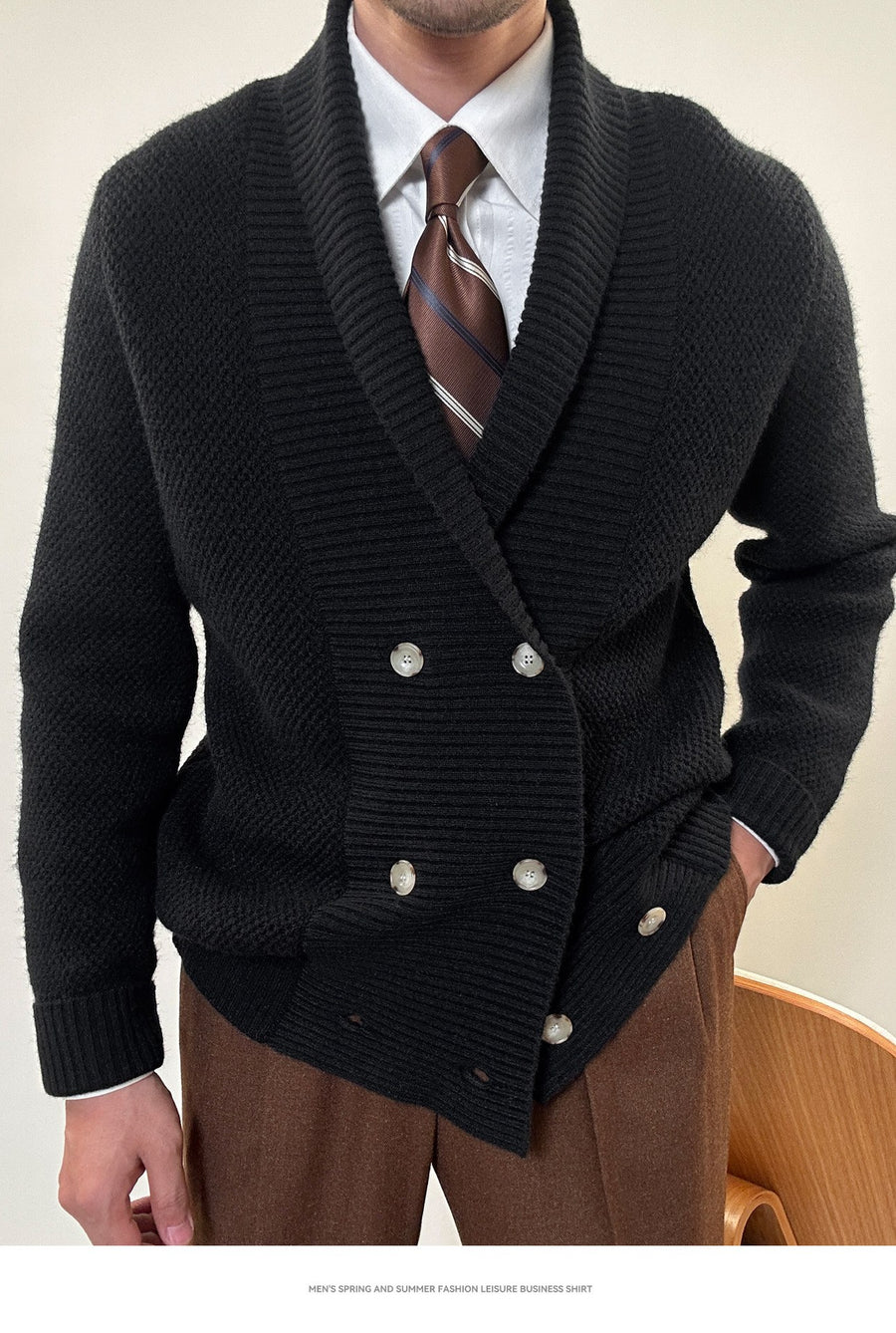 Sableau Shawl-Collar Cardigan in Black