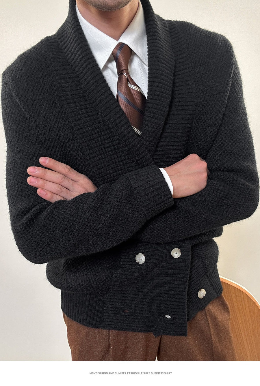 Sableau Shawl-Collar Cardigan in Black