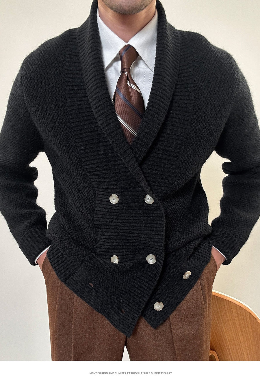 Sableau Shawl-Collar Cardigan in Black