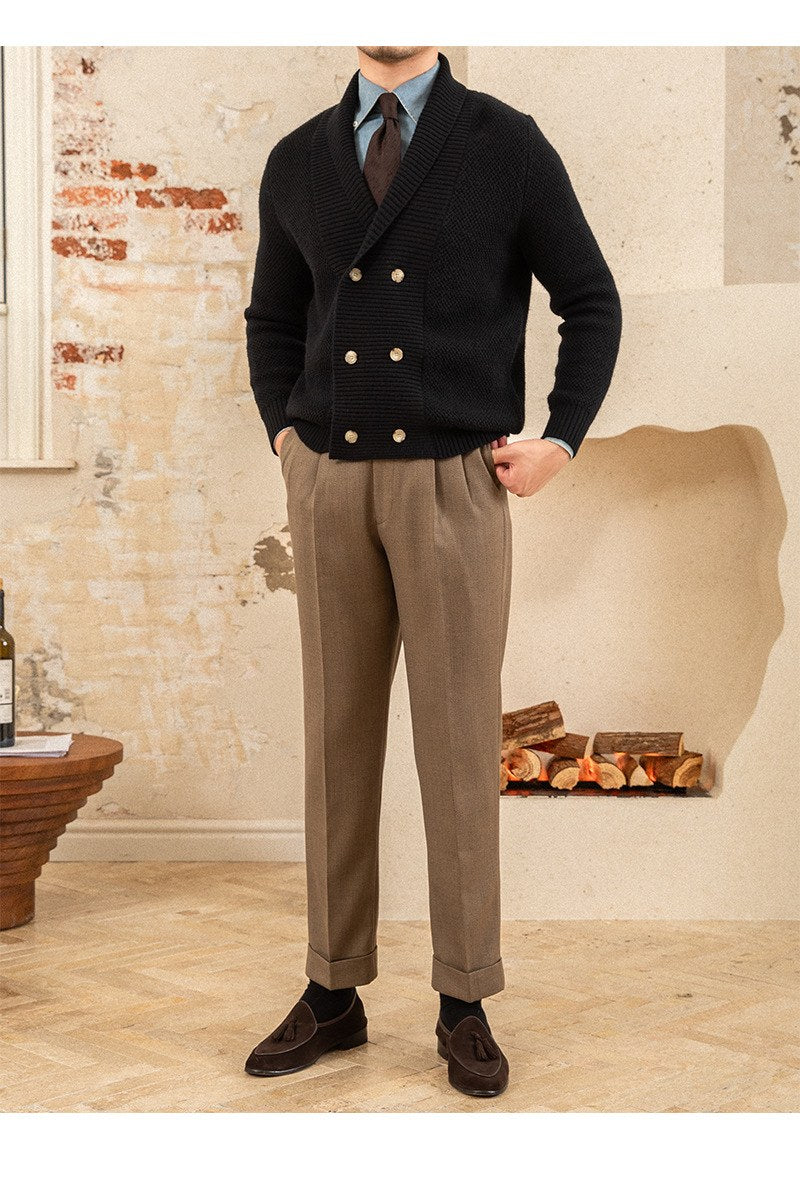 Sableau Double-Breasted Knit Cardigan in Black