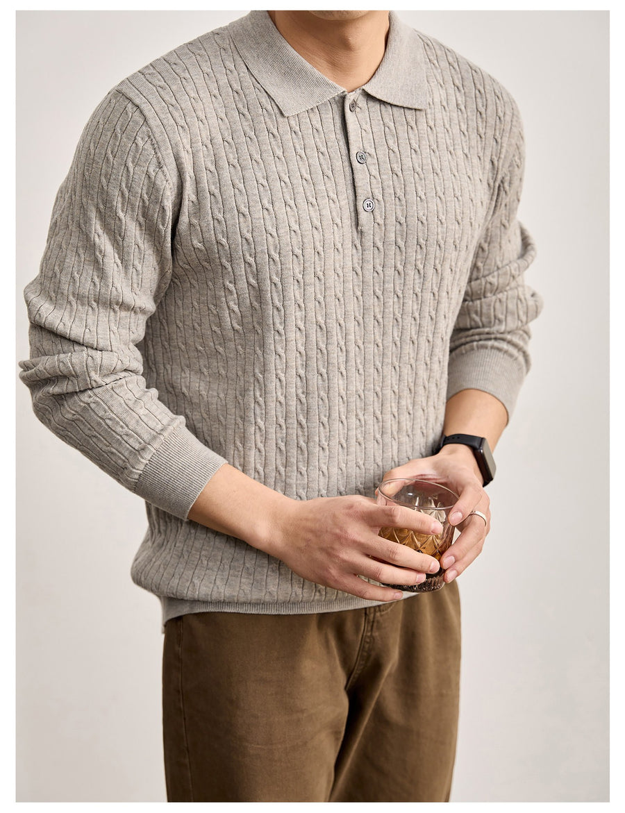 Sableau Cable Knit Polo in Oatmeal