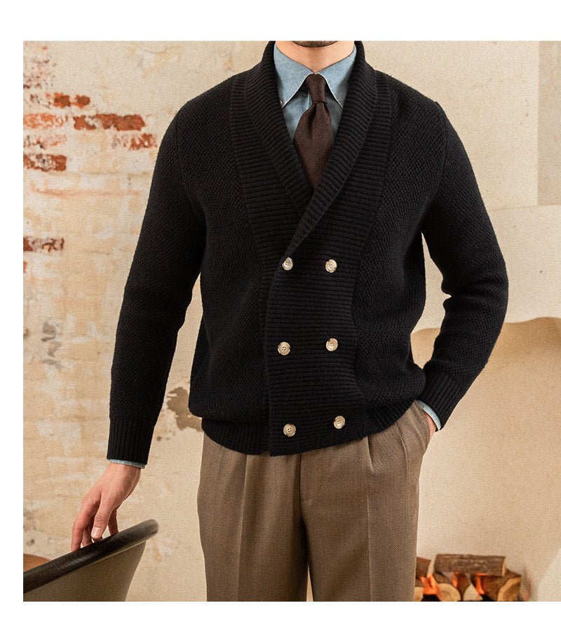 Sableau Double-Breasted Knit Cardigan in Black