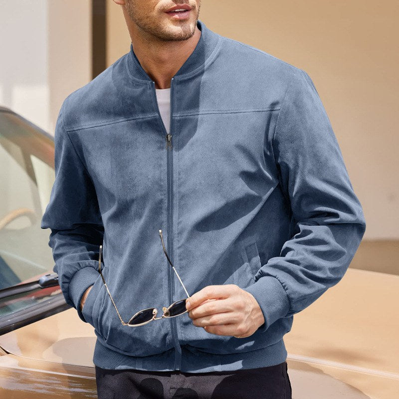 Sableau Suede-Look Zip Shirt Jacket in Blue Grey