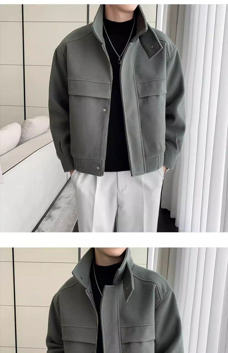 Sableau Wool-Blend Zip Jacket in Green