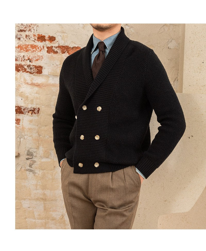 Sableau Double-Breasted Knit Cardigan in Black
