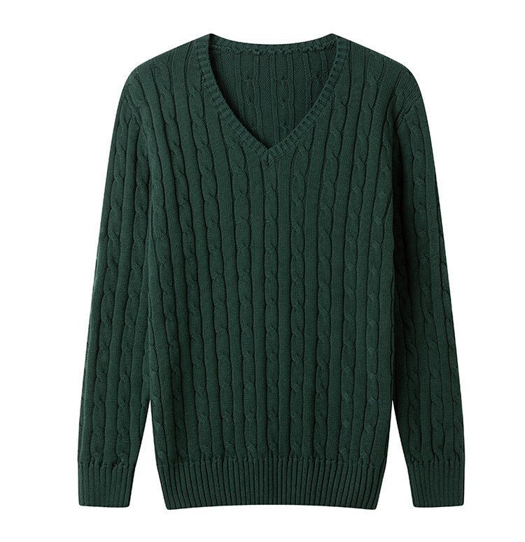 Sableau Cable V-Neck Knit in Green