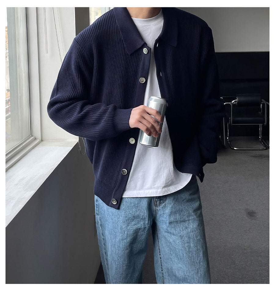 Sableau Ribbed Cardigan Shirt in Navy