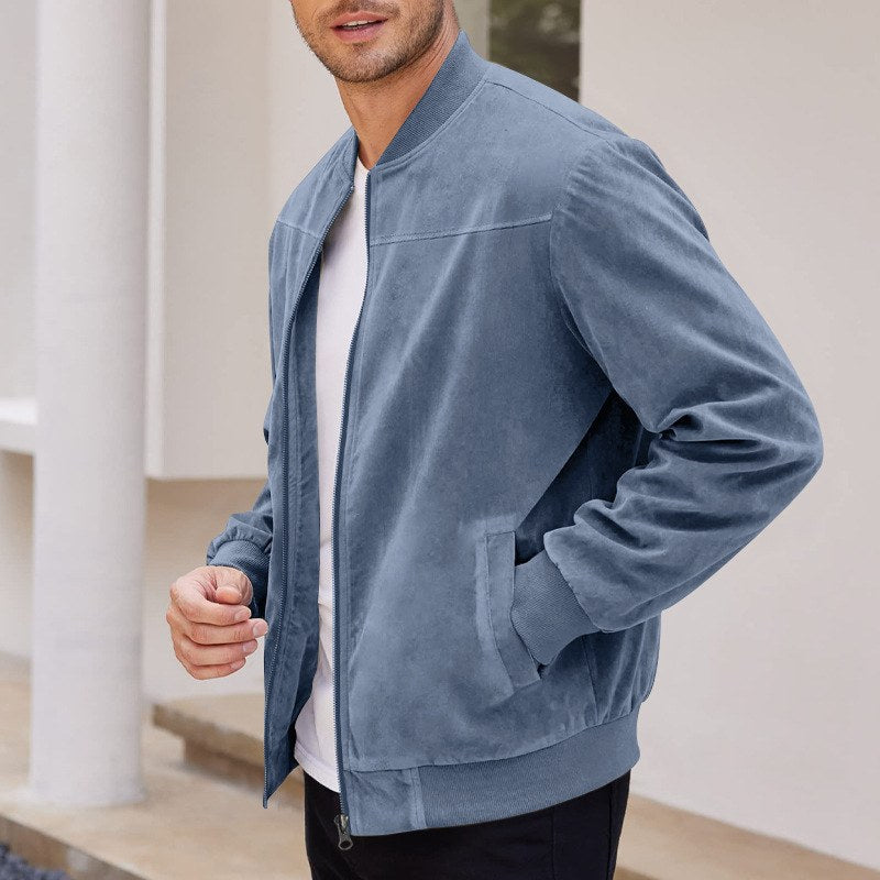 Sableau Suede-Look Zip Shirt Jacket in Blue Grey
