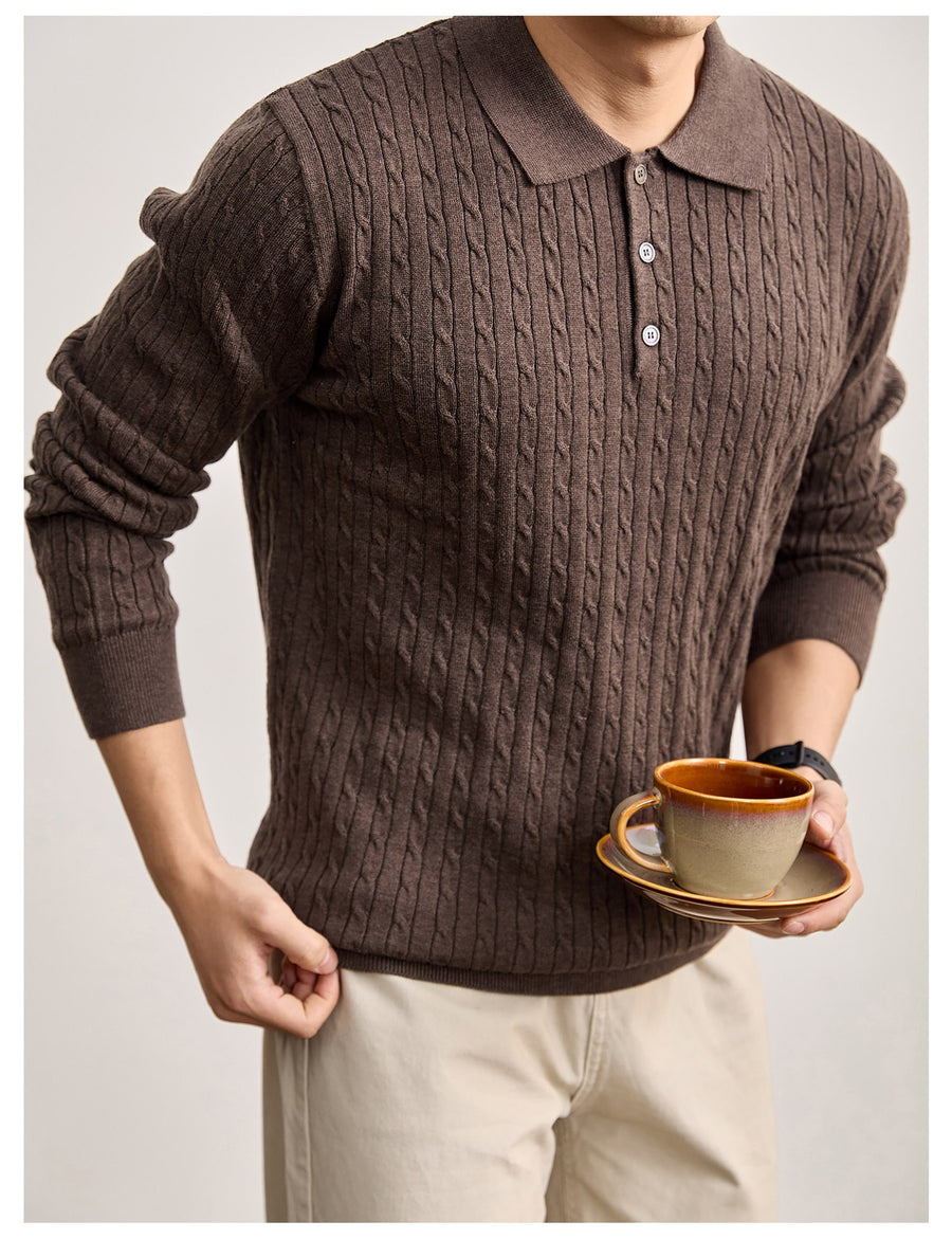 Sableau Cable Knit Polo in Coffee