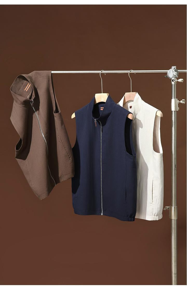 Sableau Linen-Blend Zip Gilet in Brown