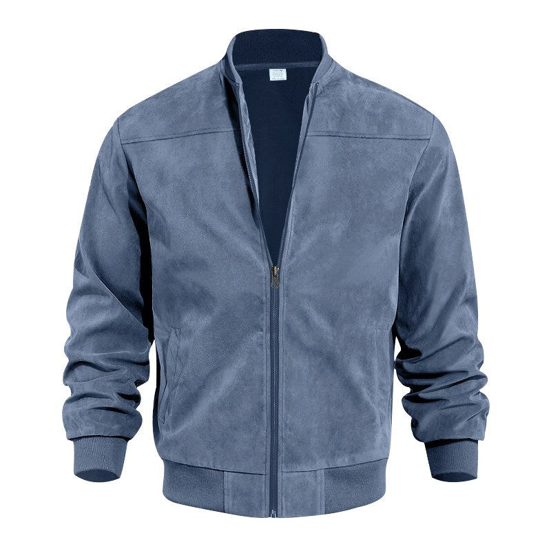 Sableau Suede-Look Zip Shirt Jacket in Blue Grey
