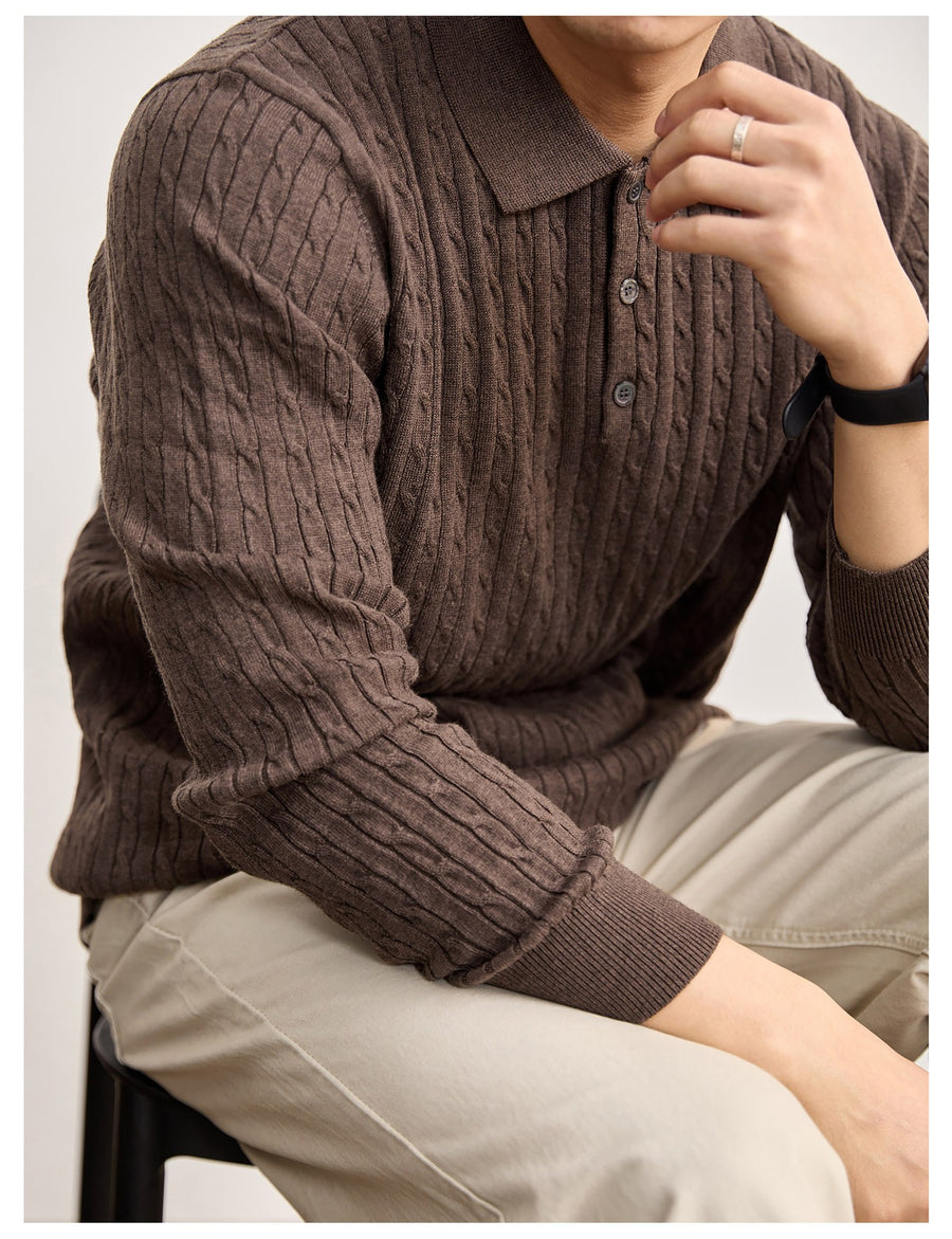 Sableau Cable Knit Polo in Coffee