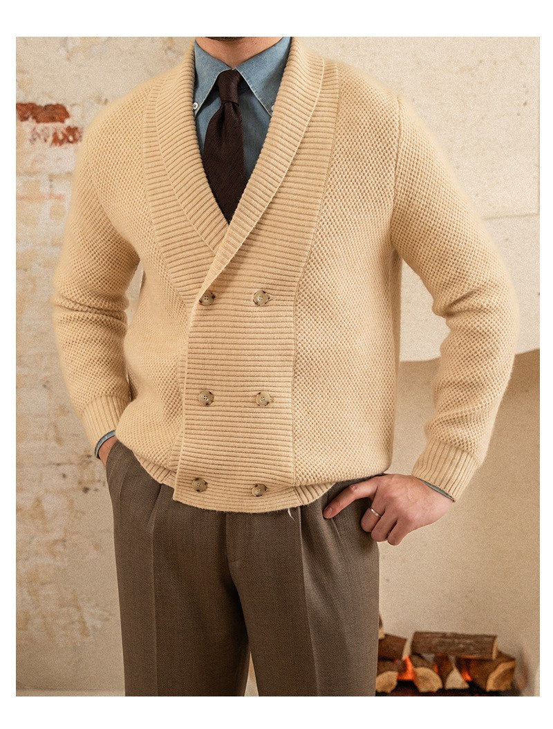 Sableau Double-Breasted Knit Cardigan in Cream