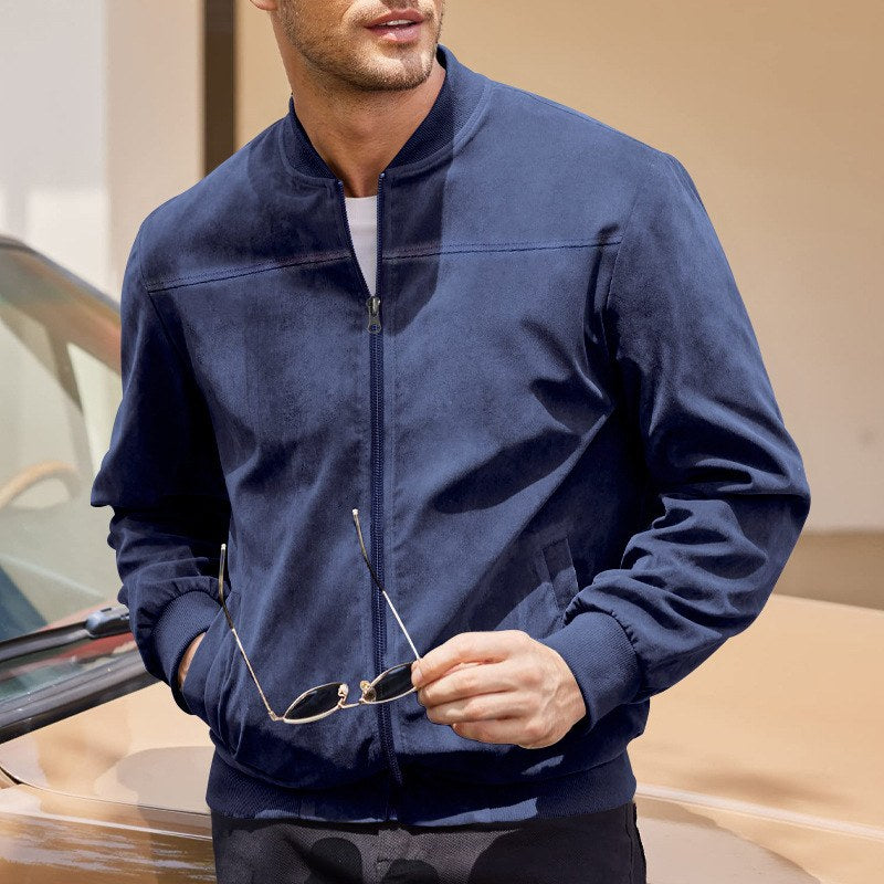 Sableau Suede-Look Zip Shirt Jacket in Navy