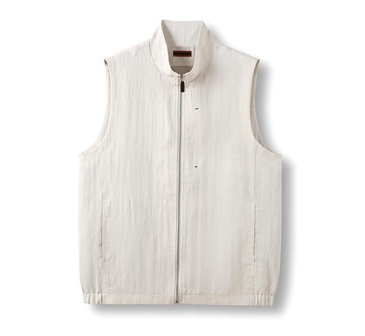 Sableau Linen-Blend Zip Gilet in Oatmeal