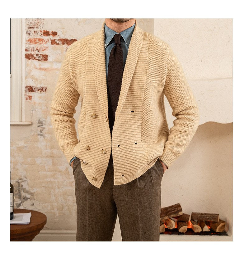 Sableau Double-Breasted Knit Cardigan in Cream