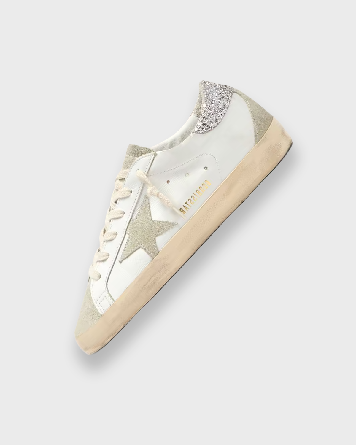 Distressed Star Sneakers — Light Grey