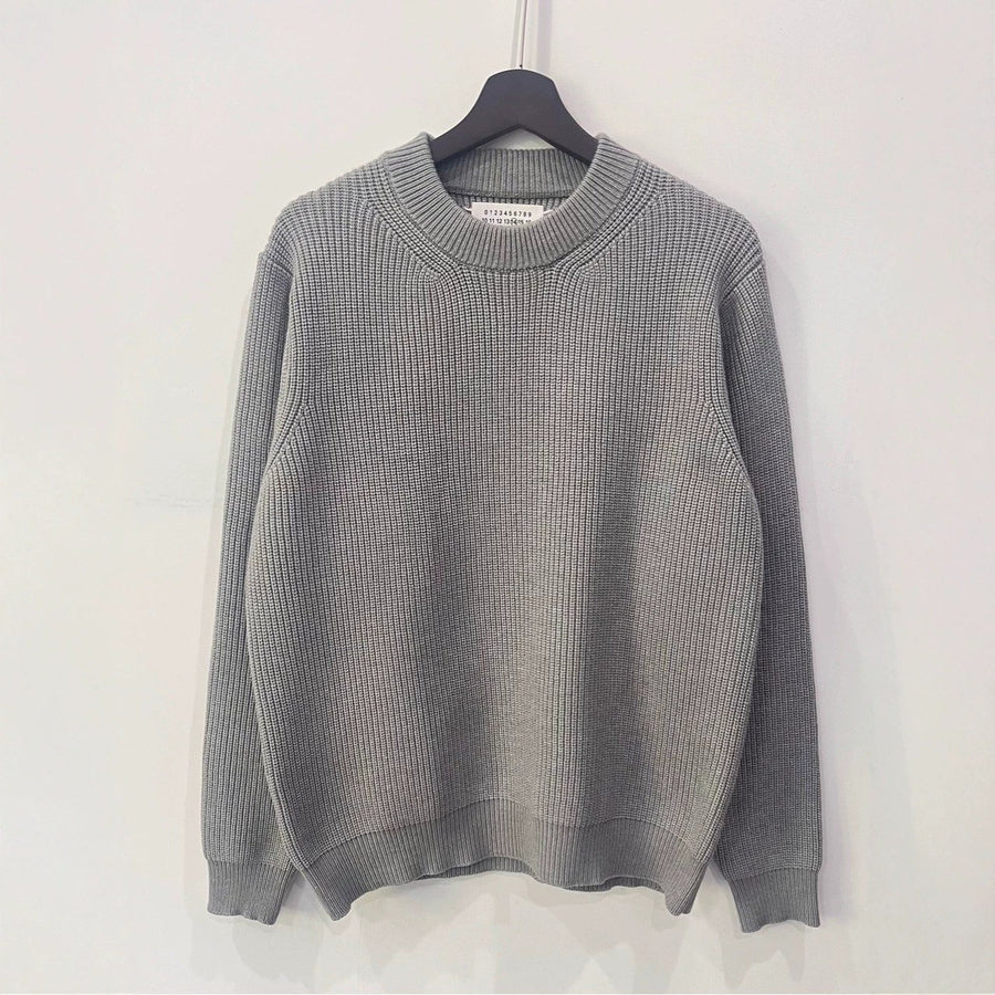 Sableau Ribbed Cotton Crew Knit in Grey