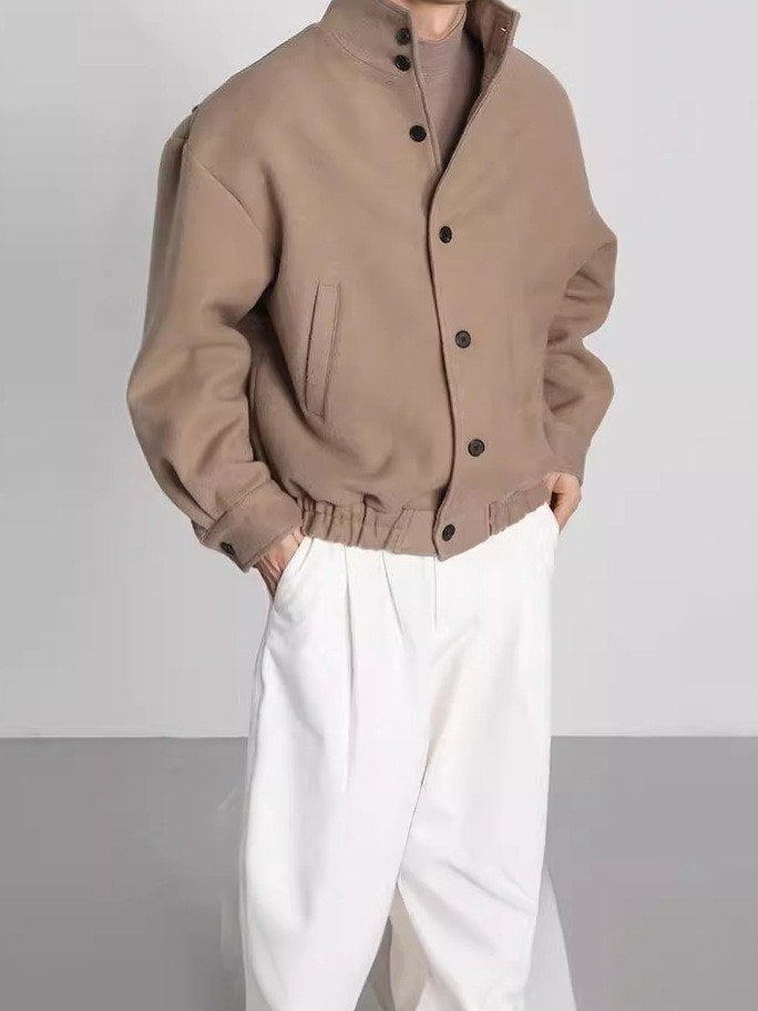 Sableau Wool Stand-Collar Bomber in Camel