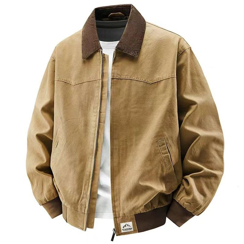 Sableau Corduroy-Collar Work Jacket in Khaki