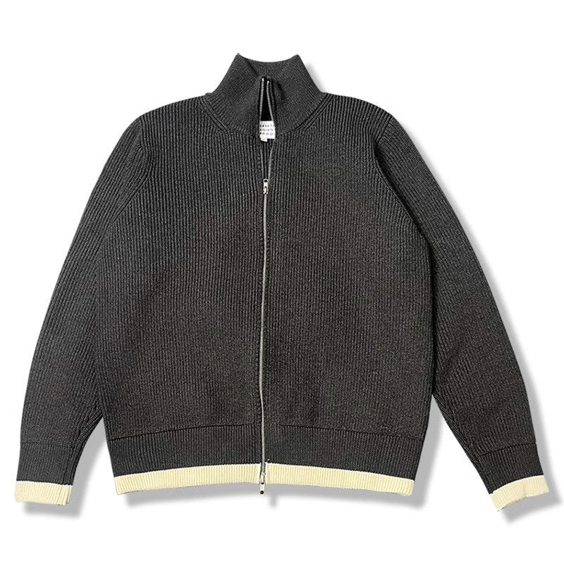 Sableau Contrast-Trim Zip Knit Jacket in Charcoal
