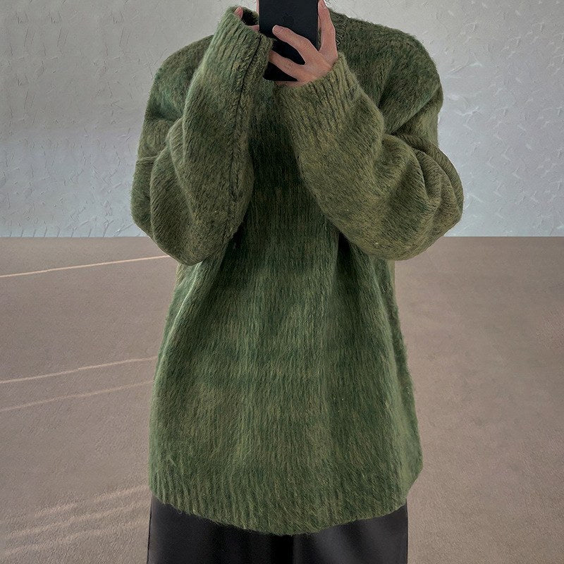 Sableau Mohair-Look Oversized Crew in Green