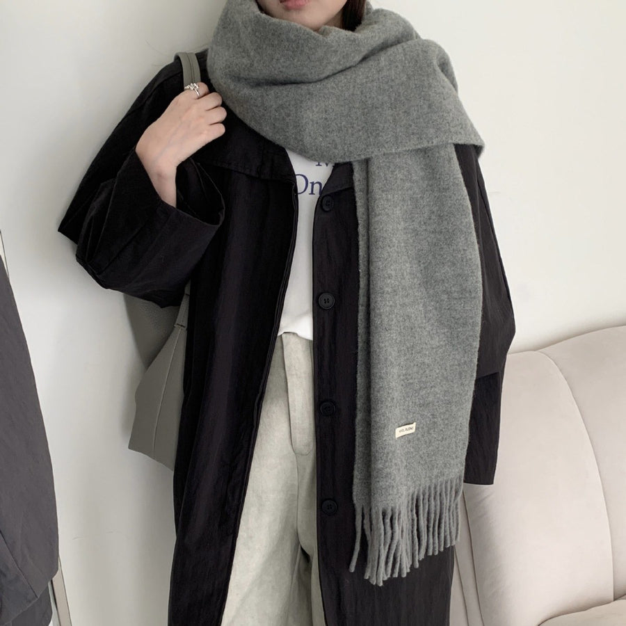 Sableau Fringed Wool-Blend Scarf in Grey