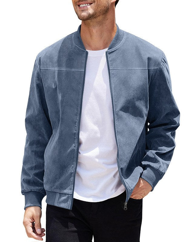 Sableau Suede-Look Zip Shirt Jacket in Blue Grey