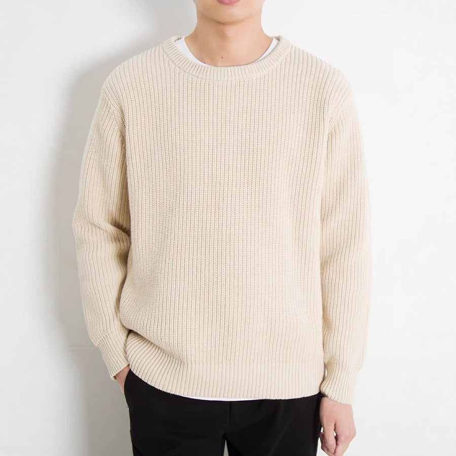 Sableau Ribbed Cotton Crew Knit in Cream