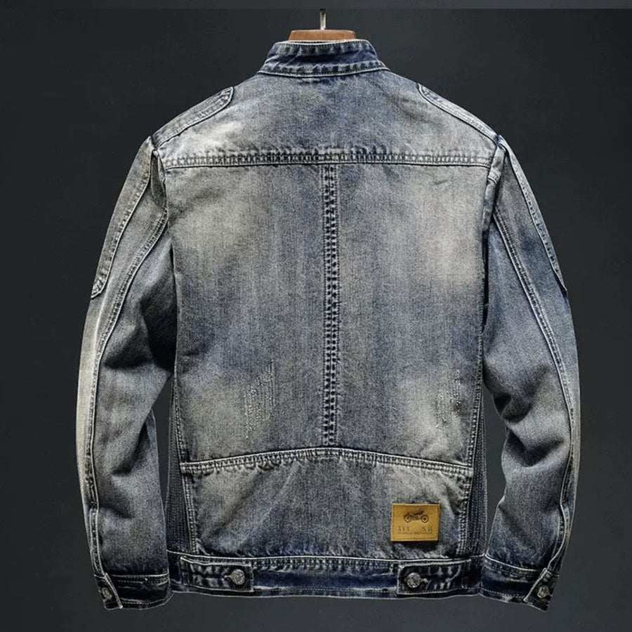 Sableau Washed Denim Moto Jacket in Blue