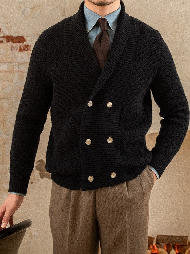 Sableau Double-Breasted Knit Cardigan in Black