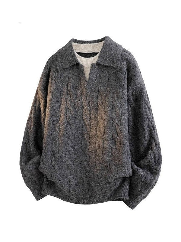 Sableau Washed Cable Knit Polo in Charcoal