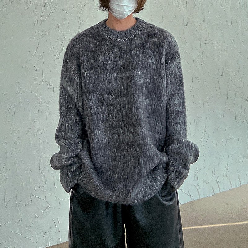 Sableau Mohair-Look Oversized Crew in Grey