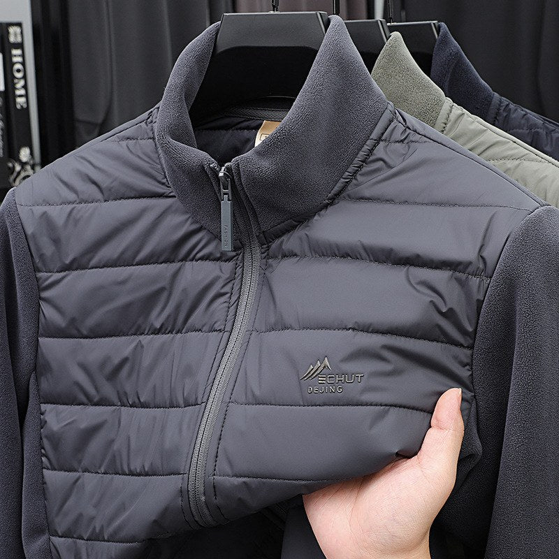 Sableau Knit-Sleeve Quilted Jacket in Navy
