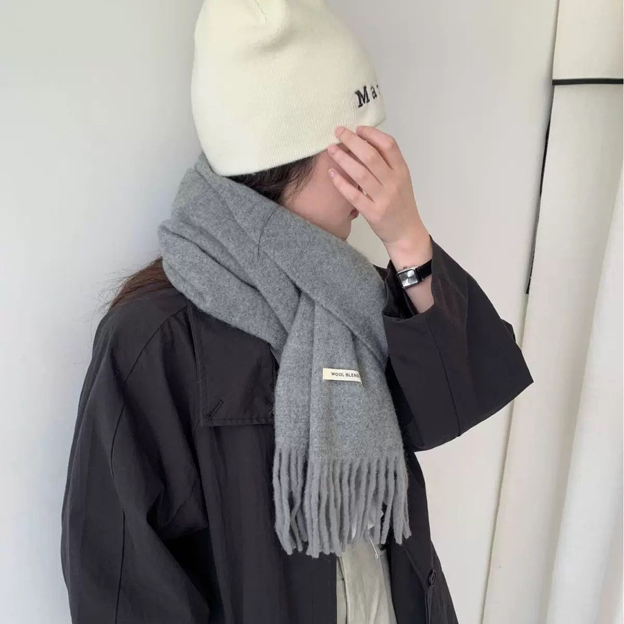 Sableau Fringed Wool-Blend Scarf in Grey