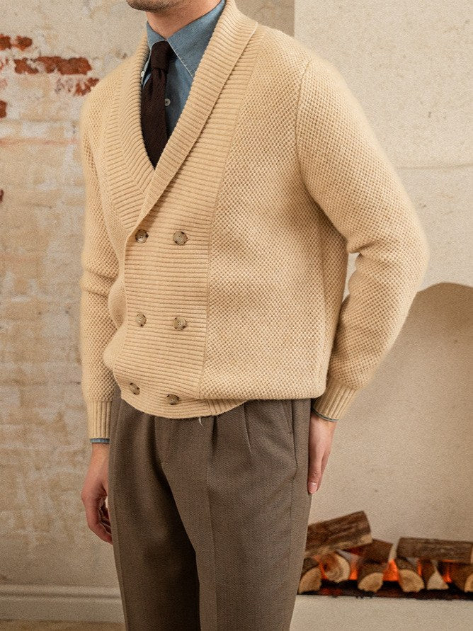 Sableau Double-Breasted Knit Cardigan in Cream