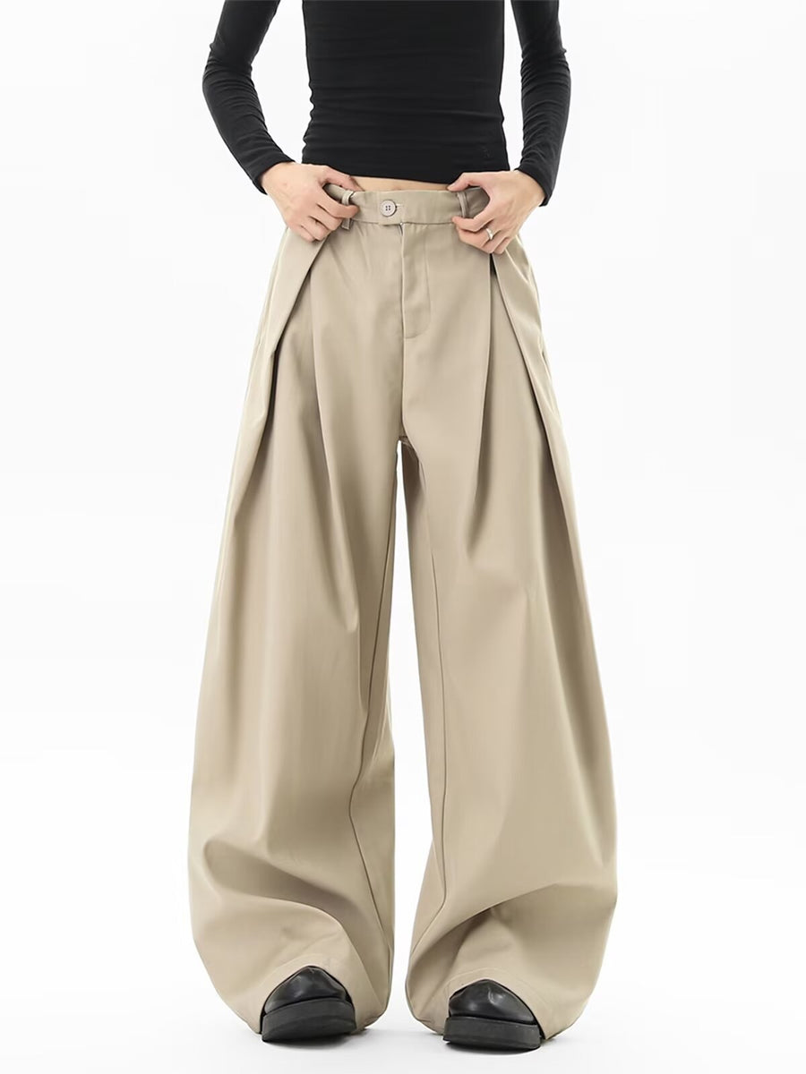 Sableau Wide Pleated Trousers in Khaki