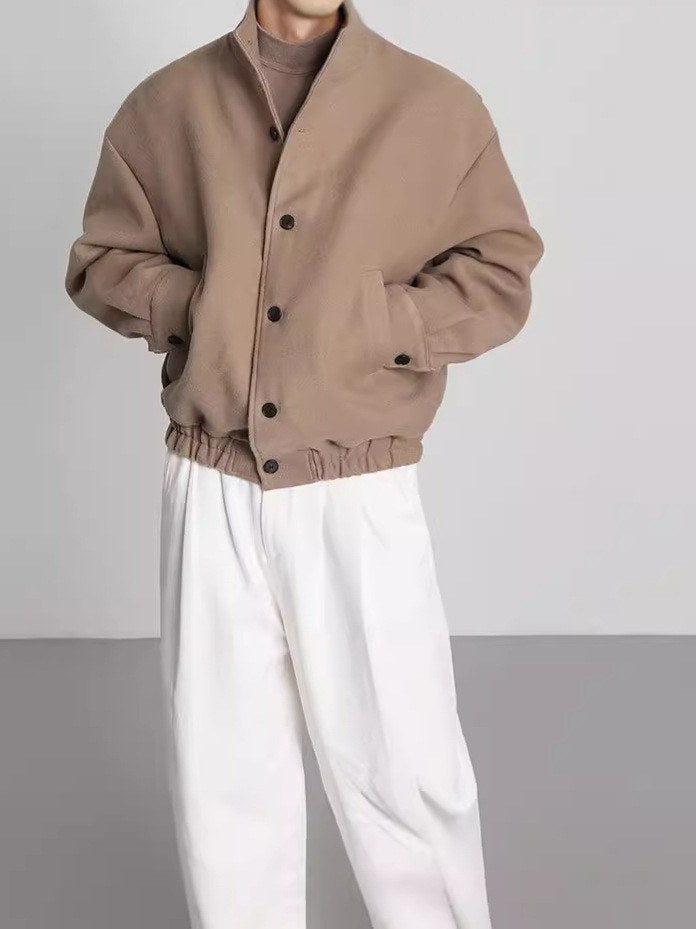 Sableau Wool Stand-Collar Bomber in Camel