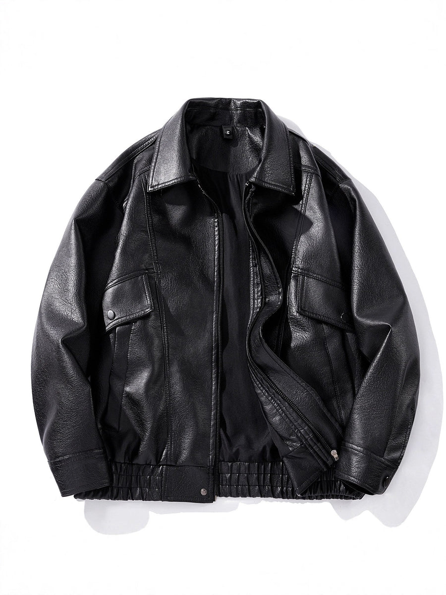 Sableau Oversized Leather-Look Jacket in Black