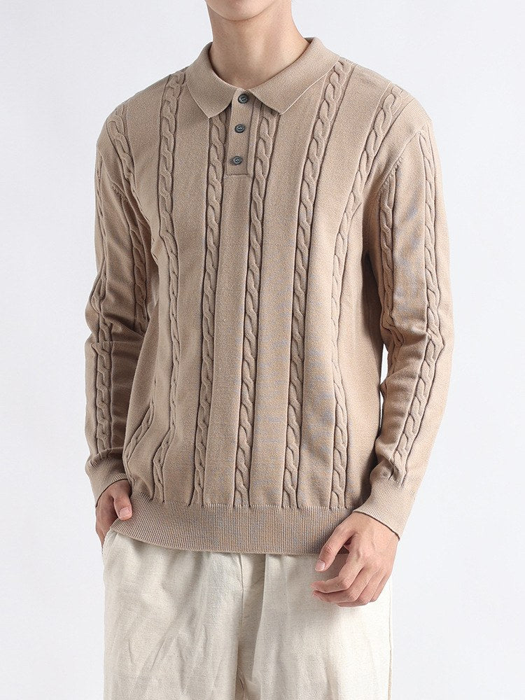 Sableau Cable Polo Sweater in Camel