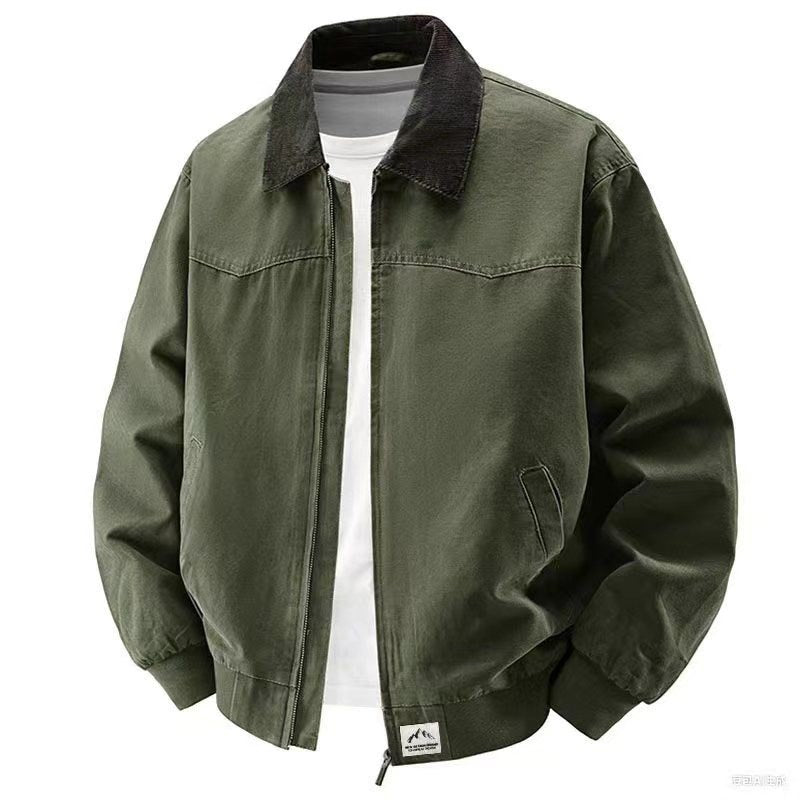 Sableau Corduroy-Collar Work Jacket in Green
